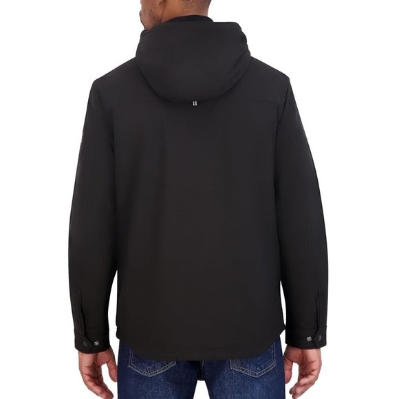 Nautica Men's Hooded Softshell WR Windbreaker Jacket Faux Shearling Lining Black - Picture 3 of 5